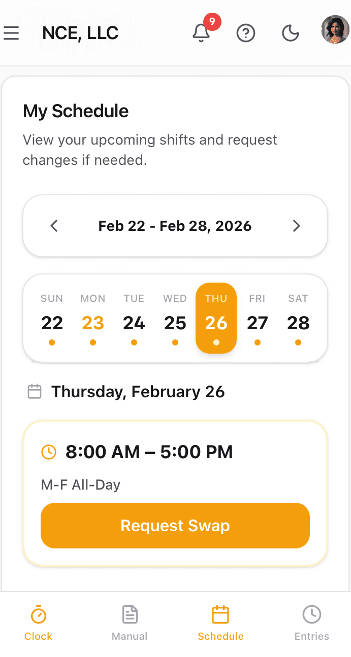 Shift Scheduling — View swap details
