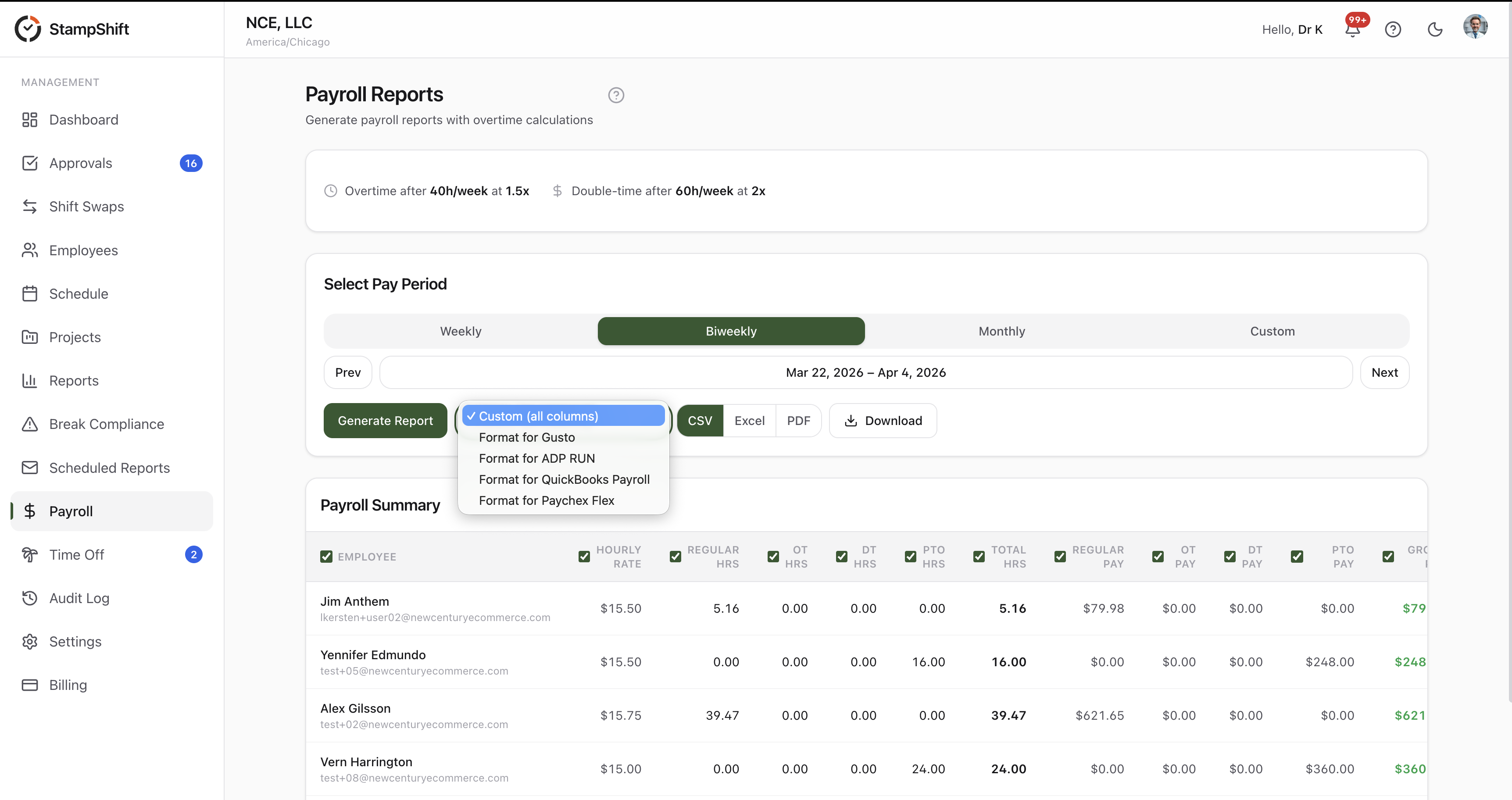 View Payroll Sign In Payroll Reports & Time Export | Payroll-Ready in Seconds